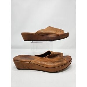 Sesto Meucci Brown Leather Wedge Platform Mules Sandals Women's Size 8